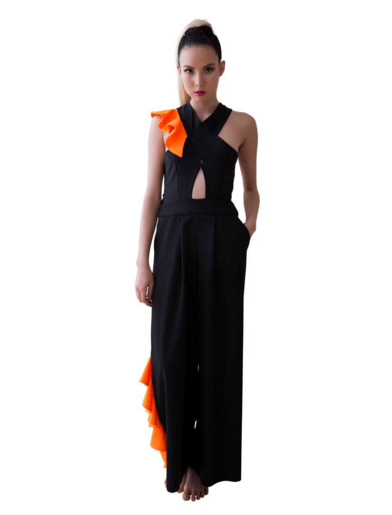 Vivo Ayla Off-Shoulder Jumpsuit - Blush Pink / Black Lala Print